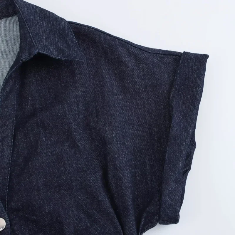 Printemps nouvelle série 1975 denim robe MIDI avec revers côté fermeture éclair mode rides taille mi