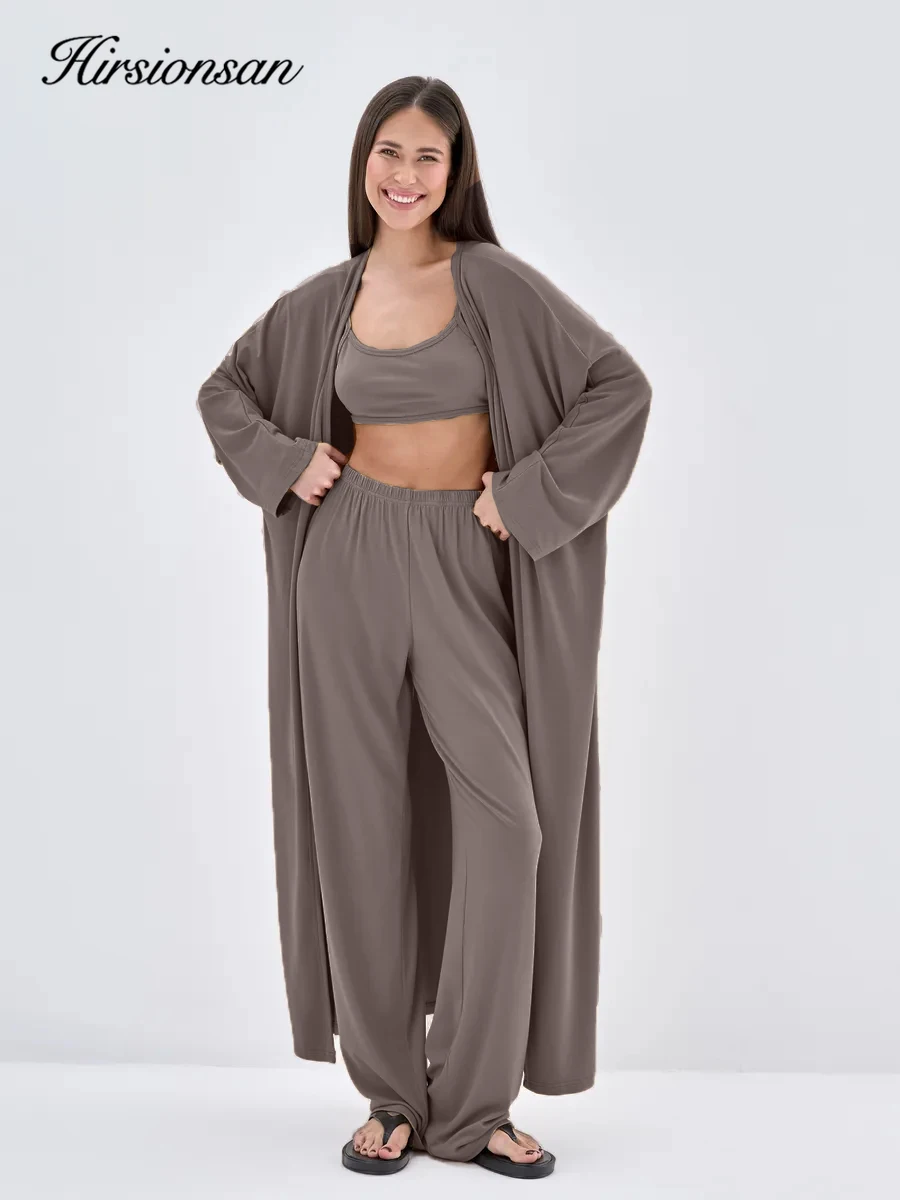 Hirsionsan Modal doux ample ensembles femmes décontracté trois pièces à manches longues Cardigan & t