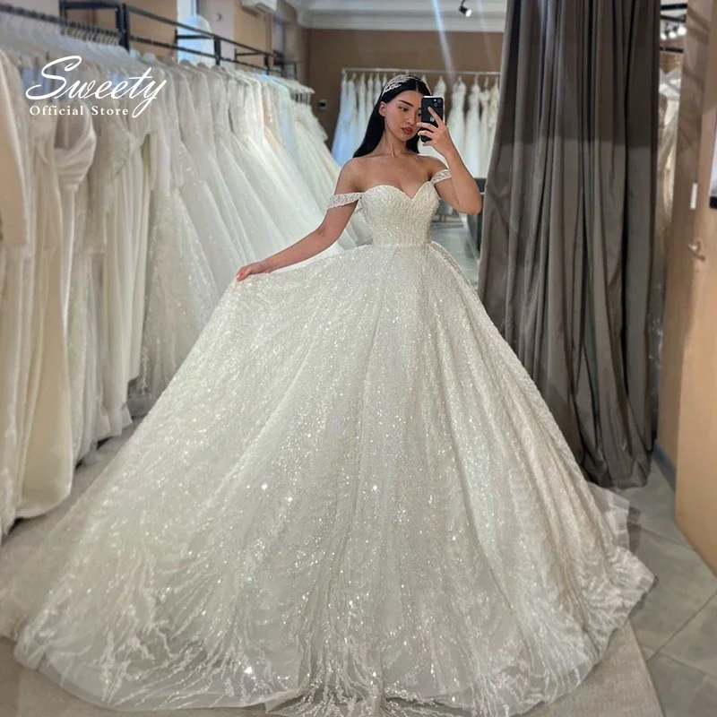 Robe de Mariée en Dentelle à Paillettes Brillantes avec Broderie, Tenue de Bal Personnalisée avec Co