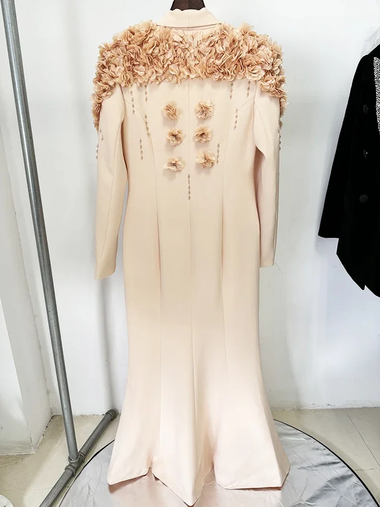 Haute qualité nouvelle mode 2025 Designer Maxi robes femmes à manches longues superbes fleurs Appliq