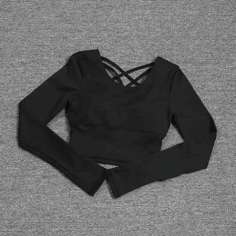 Dos creux pour femme avec soutien-gorge intégré, haut de yoga à manches longues, soutien-gorge une p