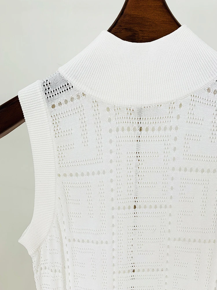 HIGH STREET Nouveauté Été 2026 Robe débardeur en maille ajourée sans manches avec monogramme, style 
