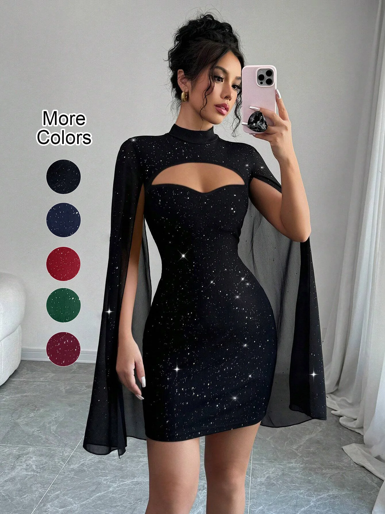 Mini robe Cape à col montant pour femmes, Sexy, paillettes scintillantes, soirée en boîte de nuit, m