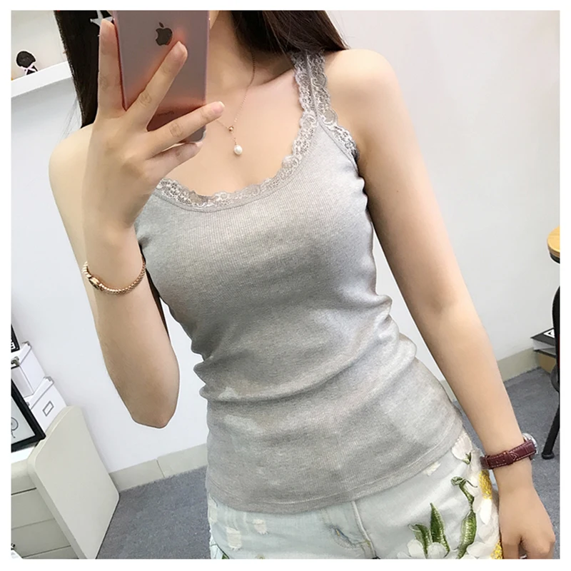 Été femmes sans manches débardeurs moulante tempérament Sexy dentelle Patchwork t-shirt gilet débard