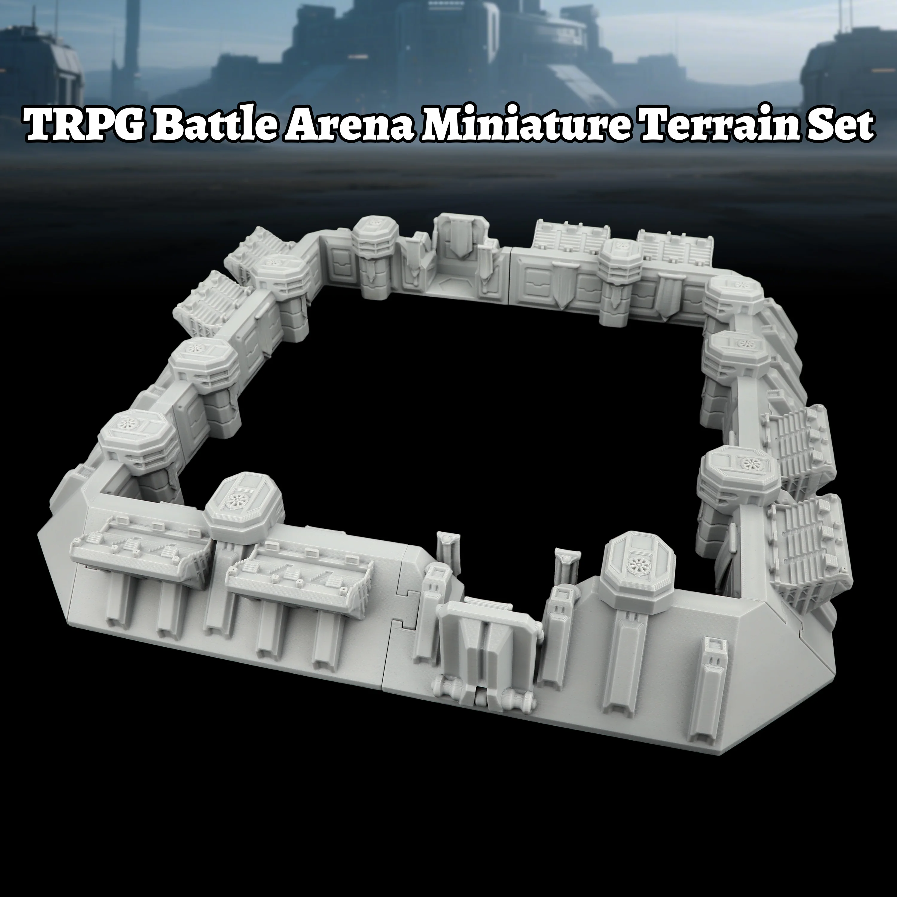 Ensemble de terrain de jeu Sci-Fi - Poste de défense gris avec murs en panneaux et détails technolog