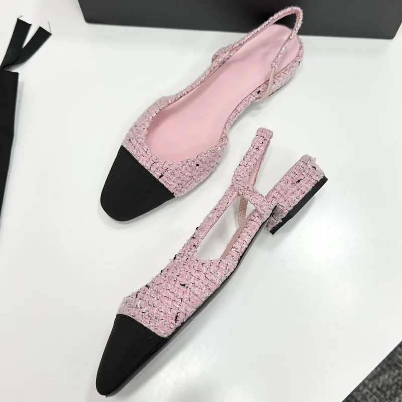Sandales à talons bas pour femmes de haute qualité avec bandeau contrasté, élégantes et confortables