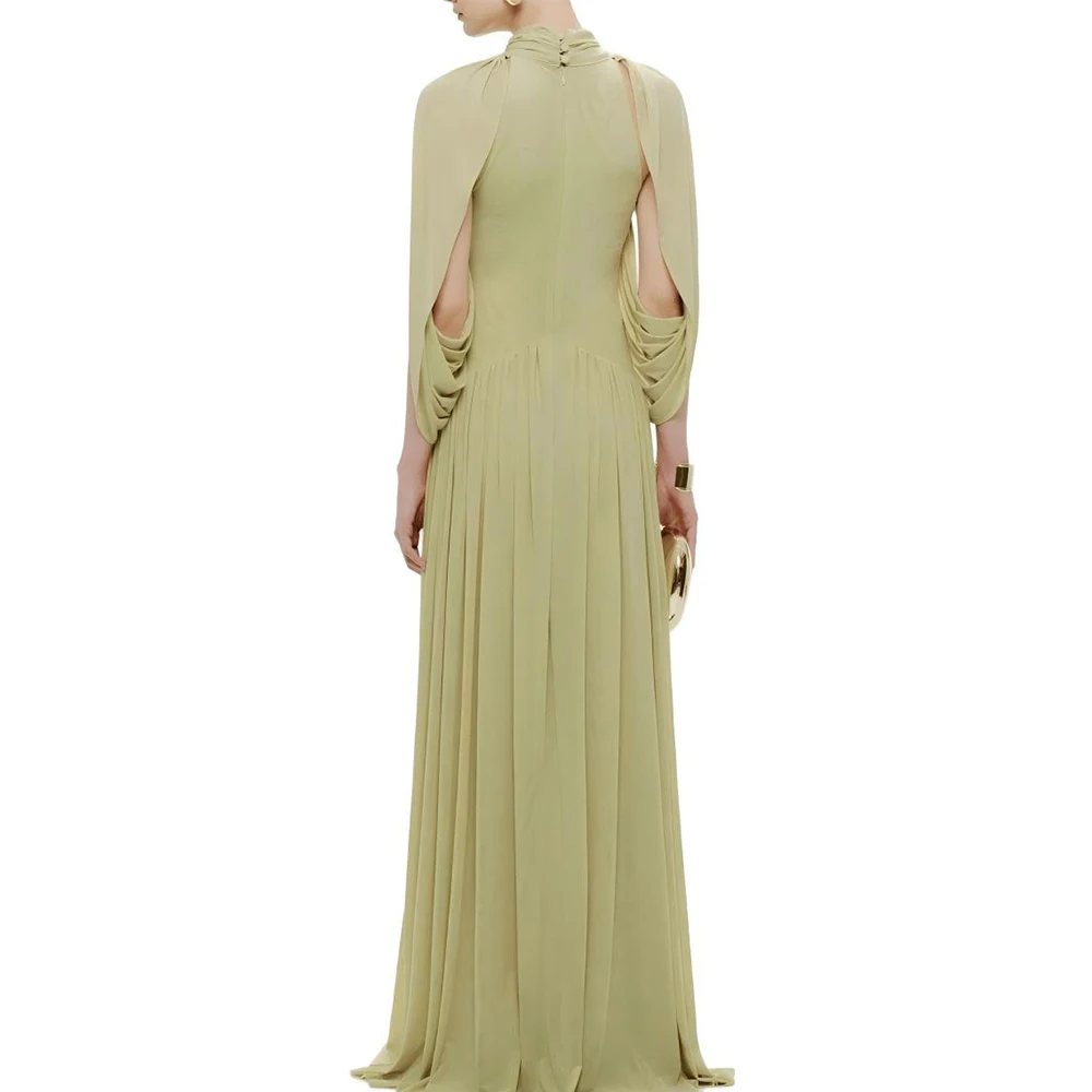 Robe longue plissée en mousseline SXTHAENOO pour femme, élégante, à manches volantées, col roulé, pa