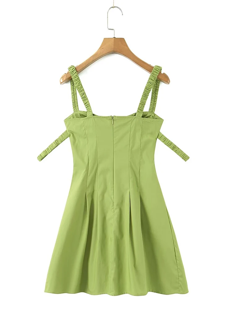 YENKYE-Mini robe plissée à double sangle élastique pour femme, robe trapèze sexy, style corset fronc