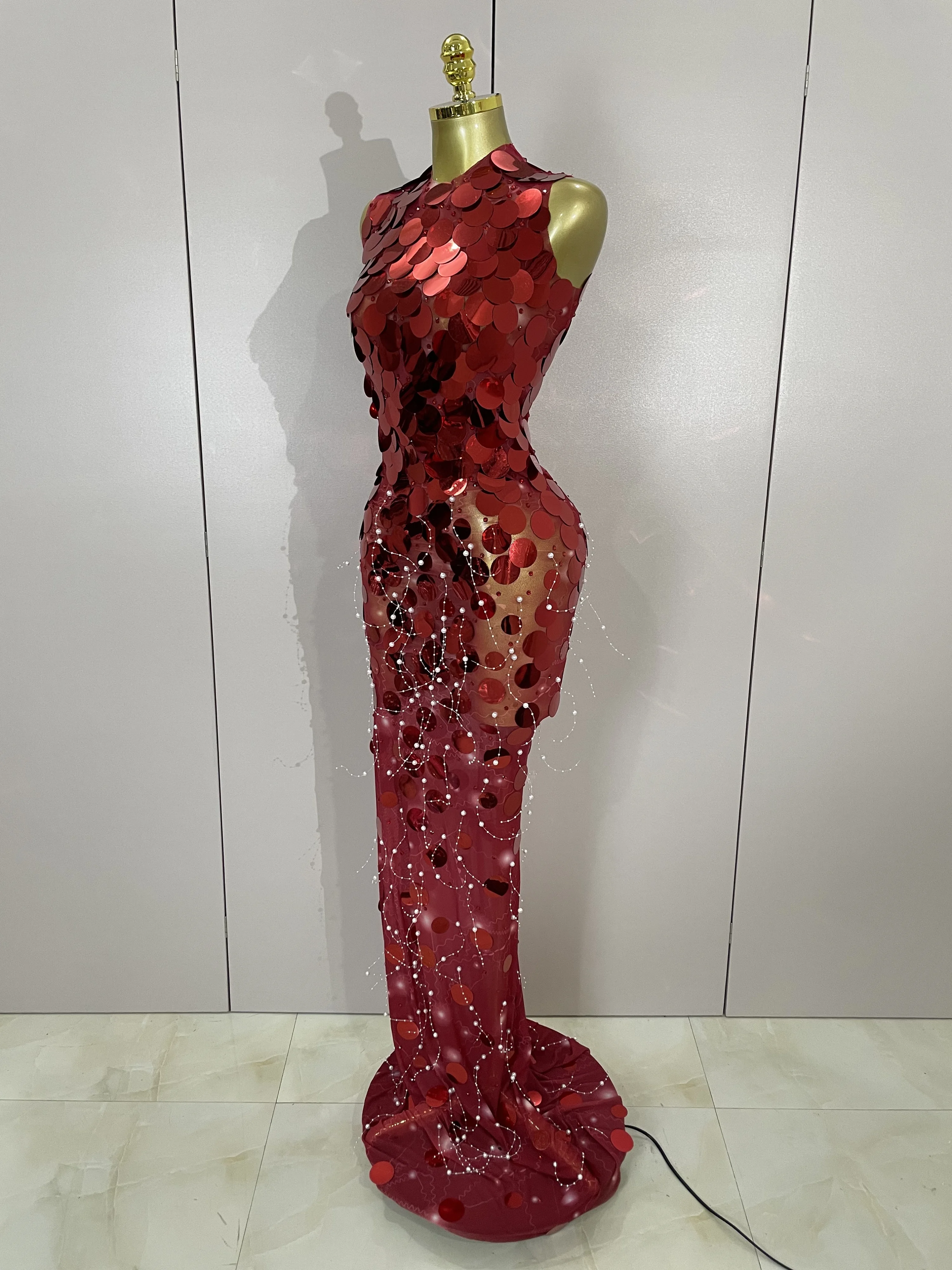 Robe Maxi en maille pour femmes, tenue de luxe, paillettes scintillantes, Sexy, soirée, spectacle, c