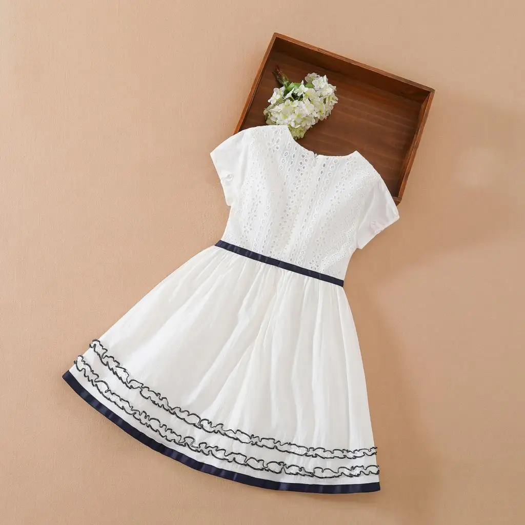 Robe d'été en coton à col rond, à fleurs blanches, vêtements de mariage pour enfants, robe de prince