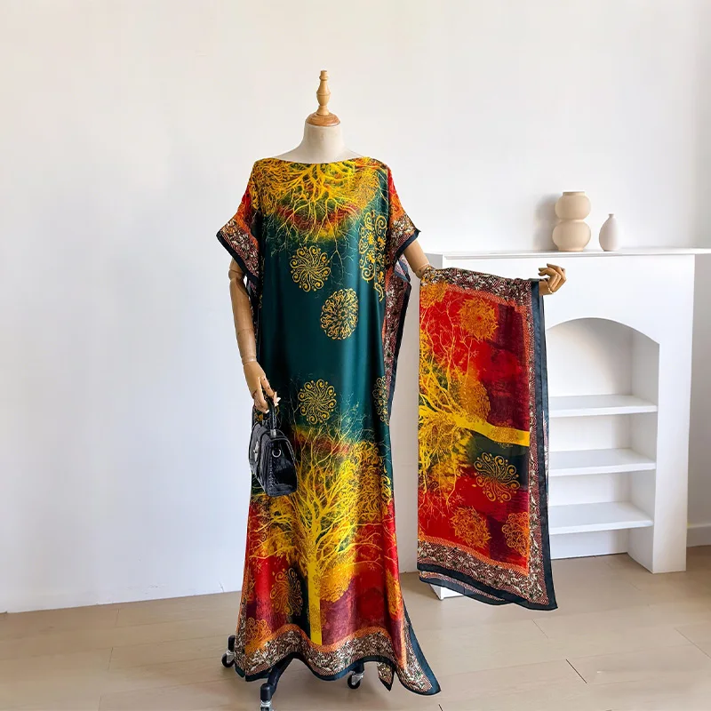 Robe d'été tendance pour femme avec grand foulard, Kaftan Dubaï Turquie, Abaya musulmane ample, Robe