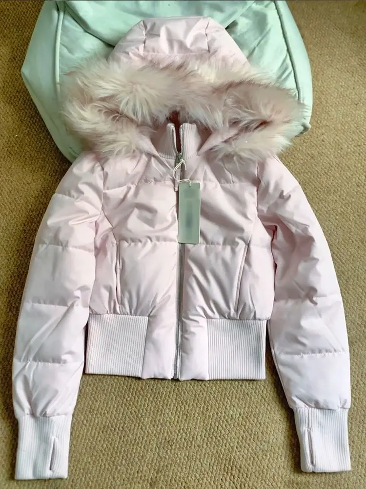 Manteau en coton à capuche avec col en fourrure rose pour femme, vent doux, nouveau style coréen, ép