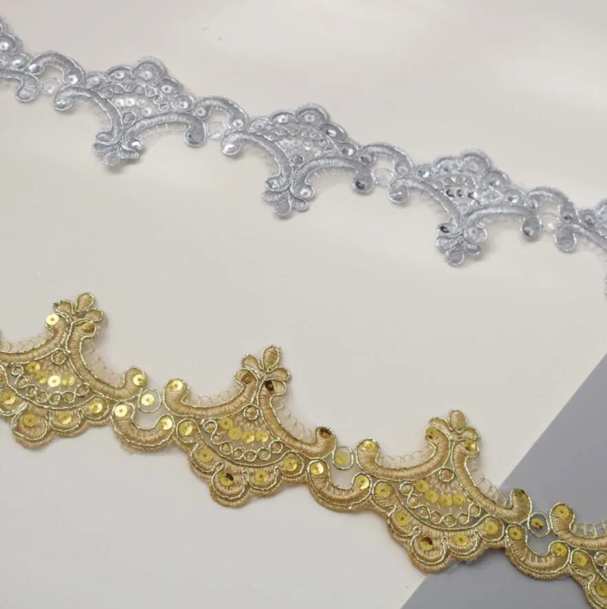 Délicat 3Yards Glittter 4 couleurs robe de mariée paillettes dentelle Applique fil d'or Guipure or d