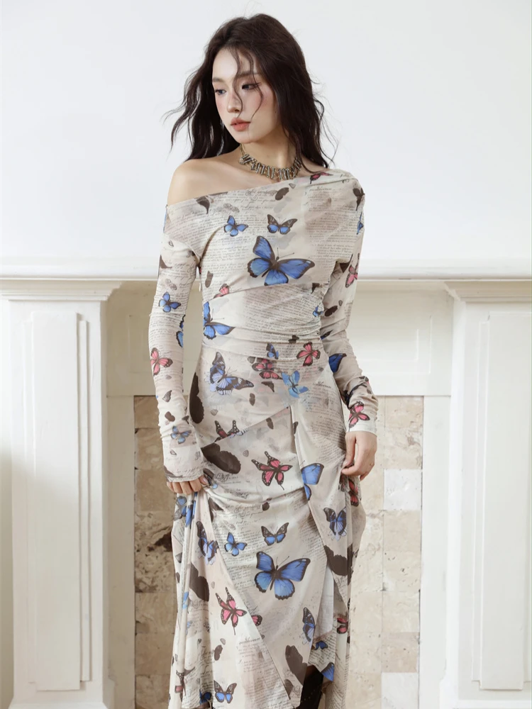 Contest ERART-Robe mi-longue en maille avec lettre papillon pour femme, imprimé Off The Initiated, m