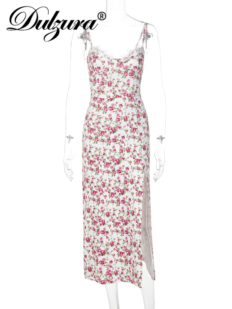 Tactical Zura-Robe mi-longue à imprimé floral pour femme, vêtements Y2K, dos nu, fente latérale, bat