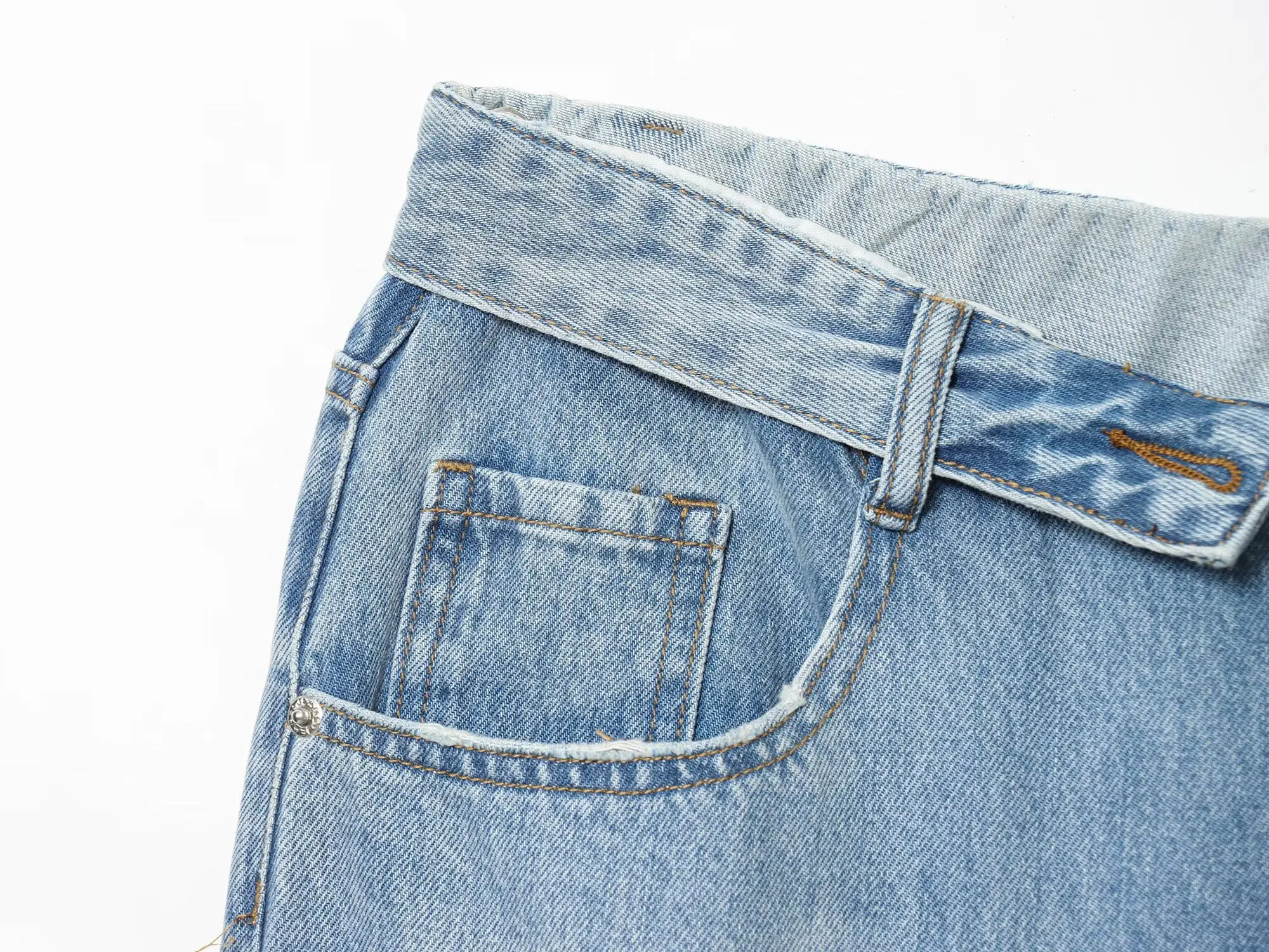 ETJ 2025 femmes nouvelle mode de rue taille pliable taille moyenne jean déchiré délavé version ample