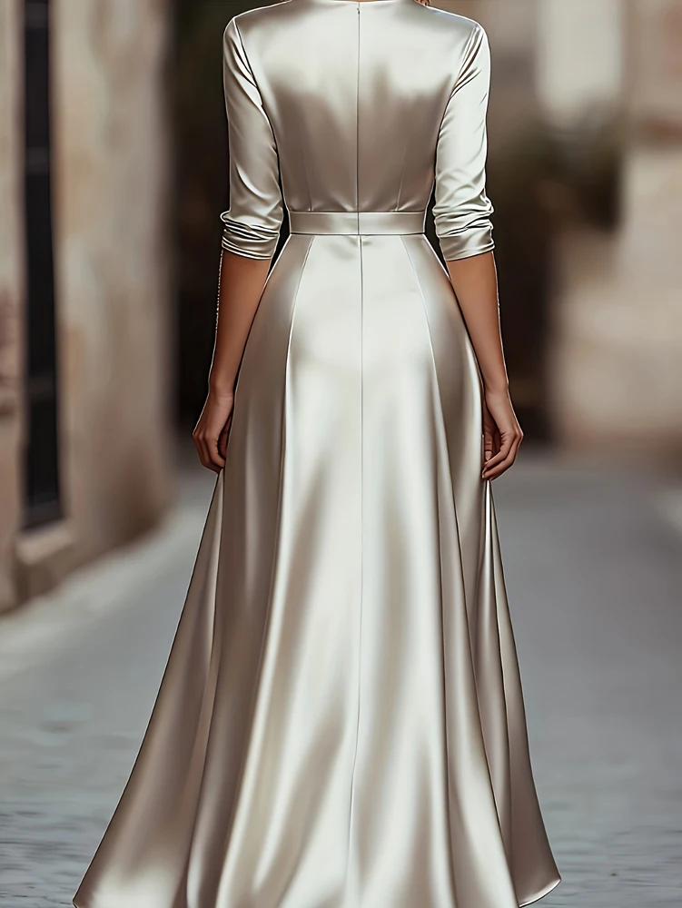Collection Printemps/Automne : Robe de soirée élégante d'inspiration française, à col en V, à manche