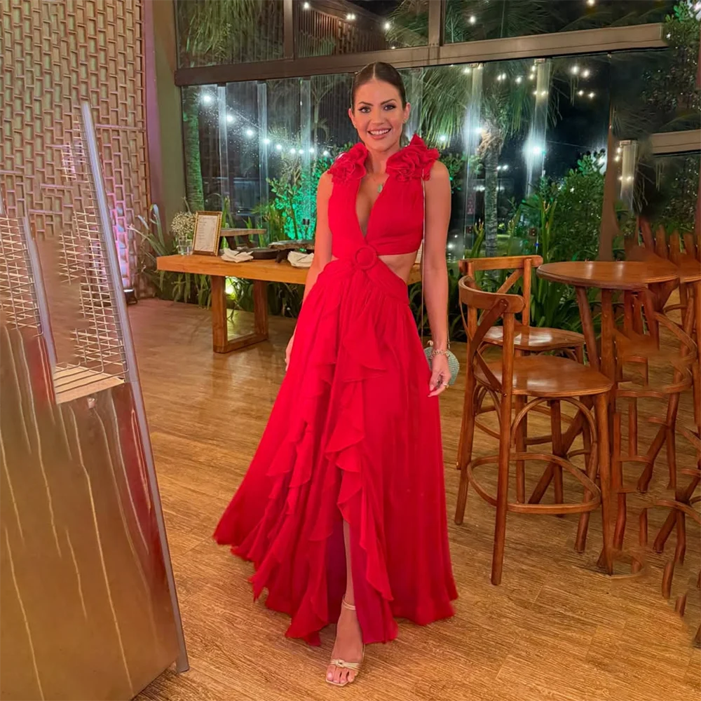 Robe de soirée moderne personnalisée, Sexy, col en v, sans manches, ligne A, longueur au sol, longue
