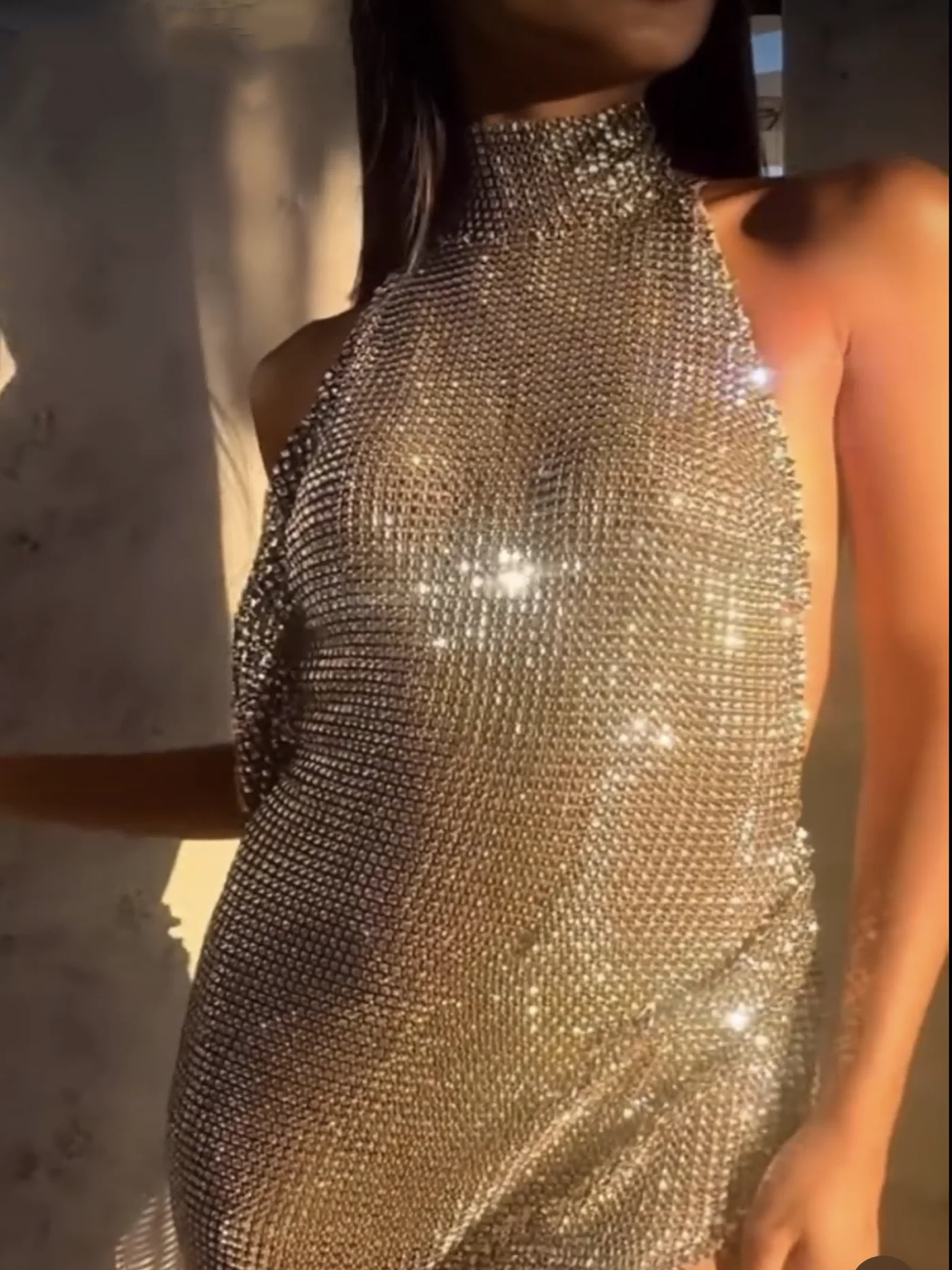 Robe dos nu sexy pour femme, style européen et américain, ornée de diamants étincelants, idéale pour