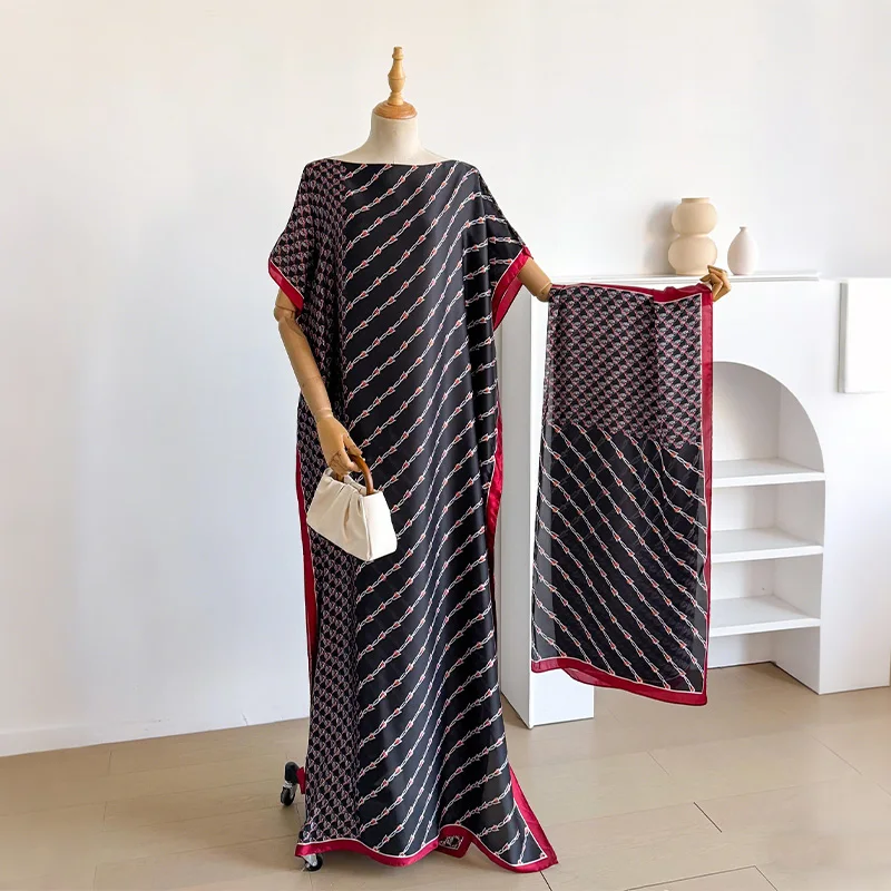 Robe d'été tendance pour femme avec grand foulard, Kaftan Dubaï Turquie, Abaya musulmane ample, Robe