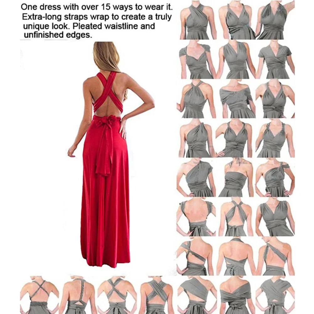 Sexy femmes Multiway Wrap Convertible Boho Maxi Club Robe rouge pansement Robe Longue fête demoisell