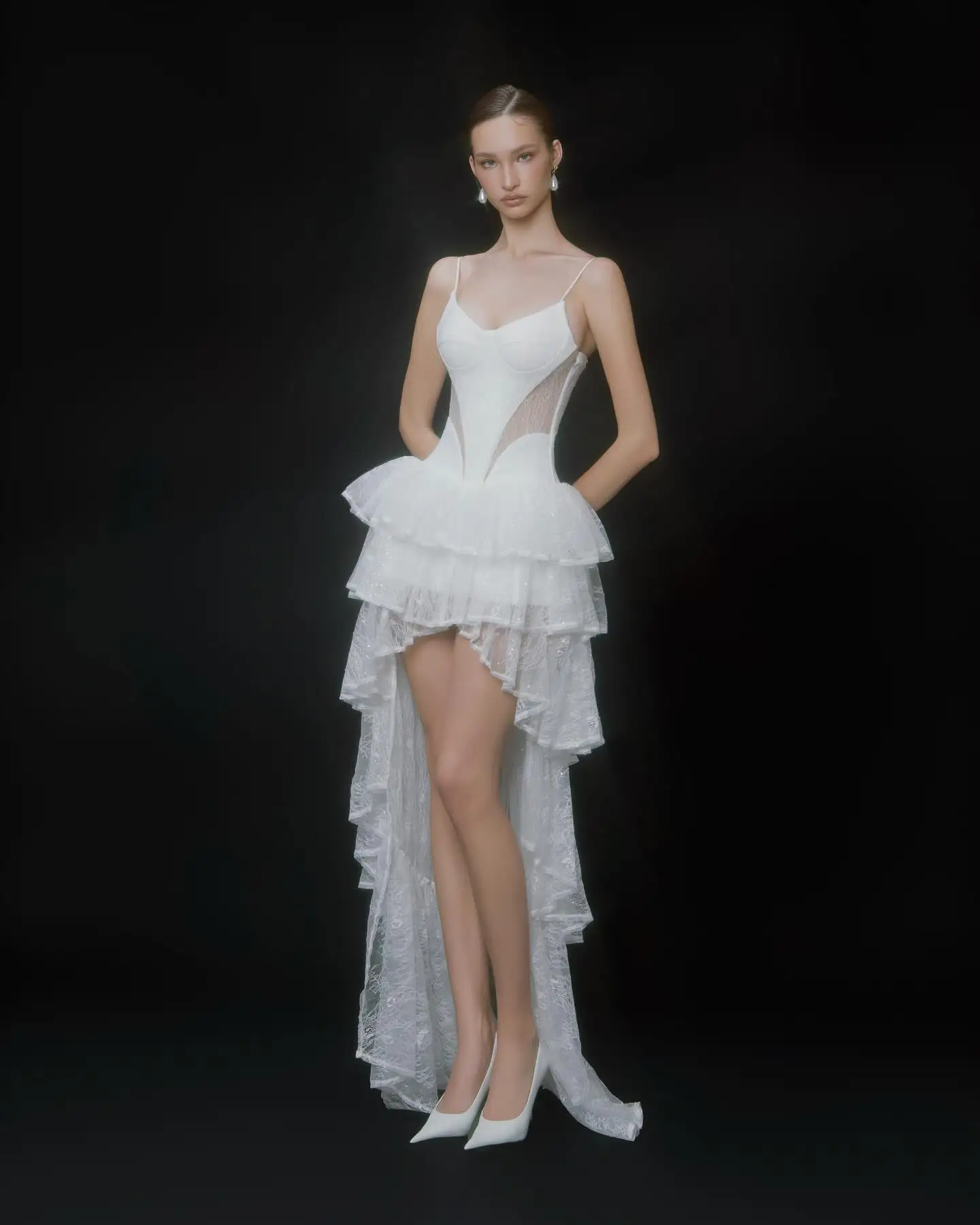 Nouvelle Robe de Mariée Blanche en Dentelle Asymétrique, Robe de Soirée Formelle, Robe de Bal, Robe 