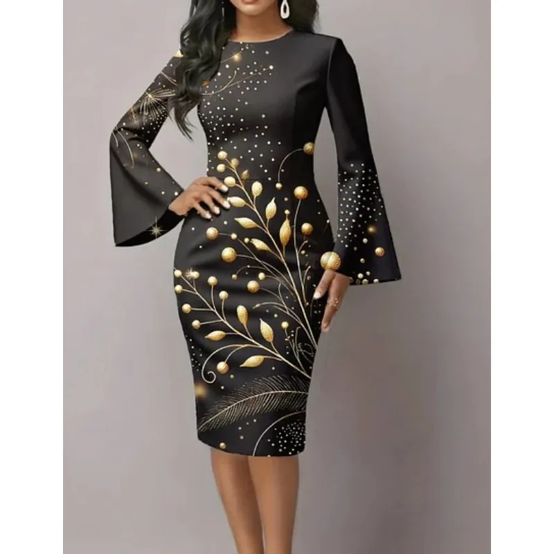 Robe moulante pour femmes, imprimé floral, manches évasées, taille fine, élégante et sexy, robe à ma