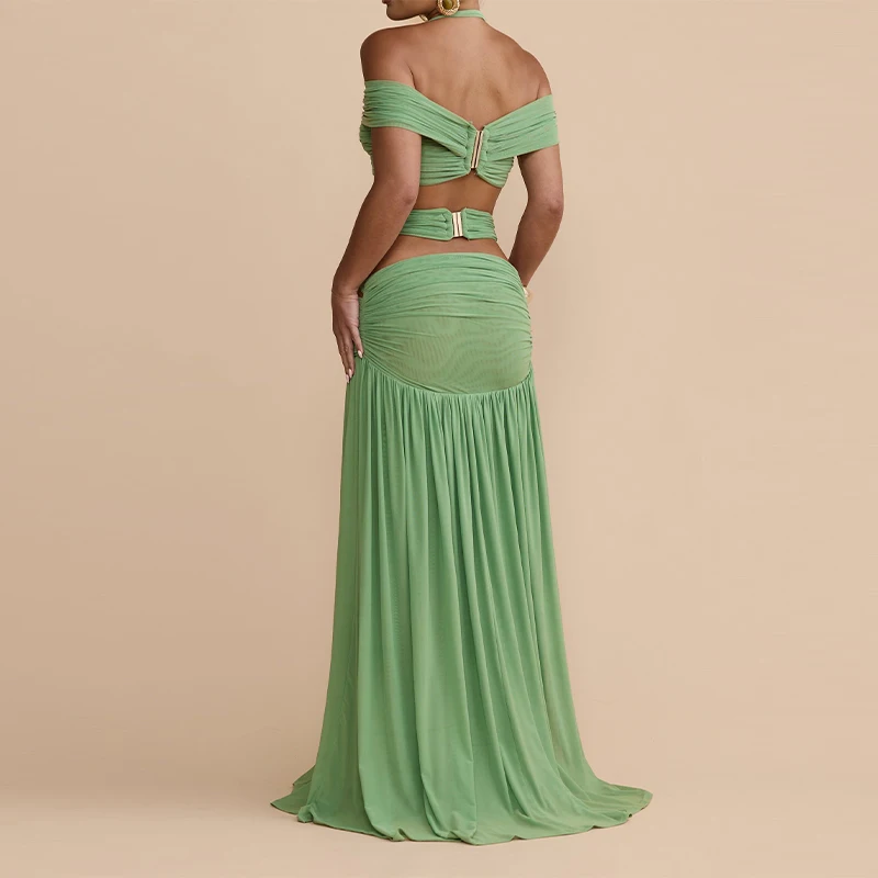 Ensemble deux pièces élégant à sequins floraux pour femme : haut court asymétrique à une épaule + mi