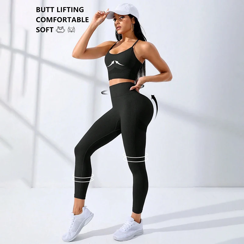 Ensemble de Yoga et Fitness pour femmes, 2 pièces, vêtements de sport respirants sans couture, souti