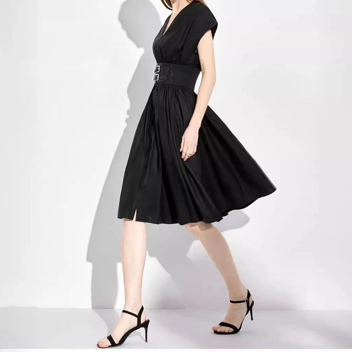 CHCH – robe longue pour femmes, col en v, sans manches, taille haute, Slim, noire, tenue de fête d'a