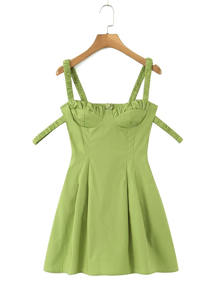 YENKYE-Mini robe plissée à double sangle élastique pour femme, robe trapèze sexy, style corset fronc