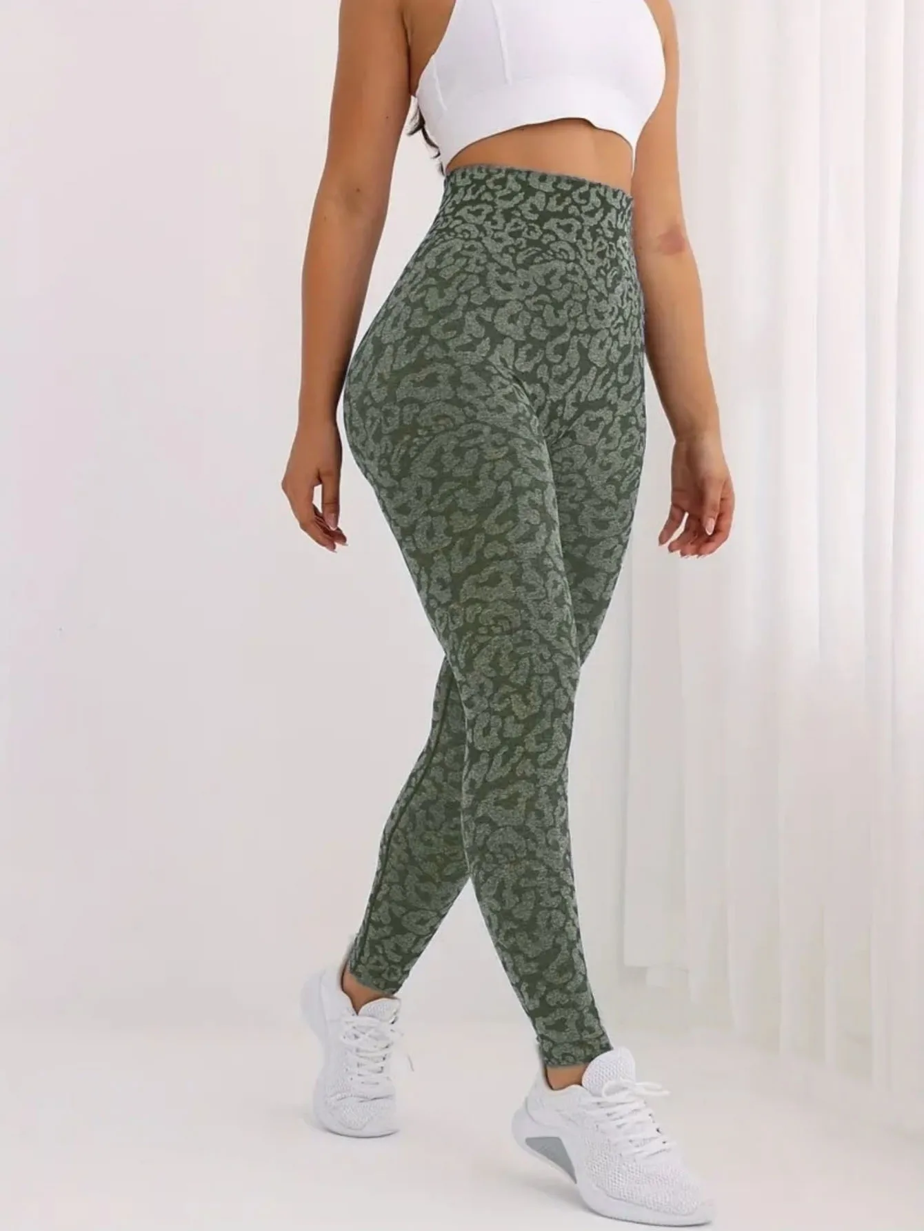 Pantalon de yoga hanche pêche imprimé léopard sans couture, pantalon de sport et de fitness taille h