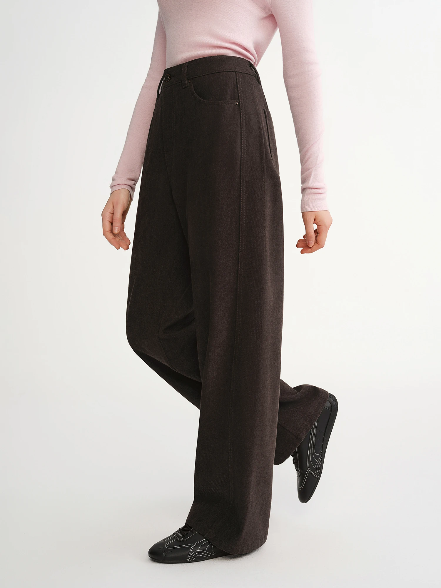 DUSHU 2025 Pantalon droit taille haute à jambes larges pour femme - Pantalon décontracté de bureau a