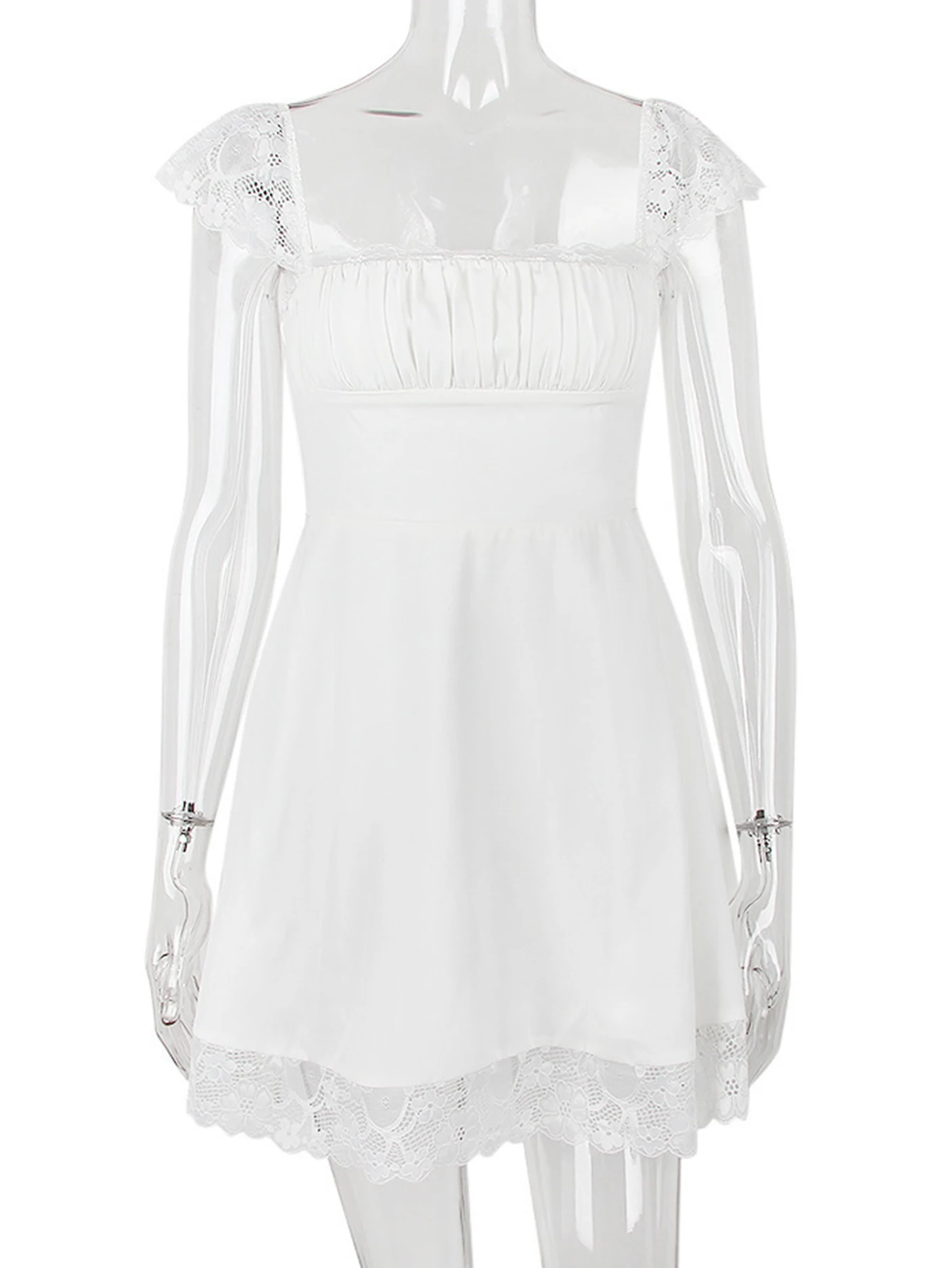 Sexy dentelle bord dos nu noir mini robe d'été femmes blanc robes de soirée courtes femme vêtements