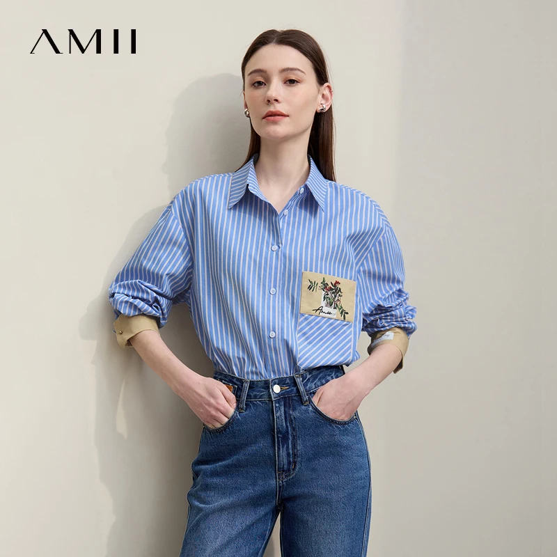 Chemisier Amii pour femme, nouvelle collection printemps 2026, broderie florale, col à revers, rayur