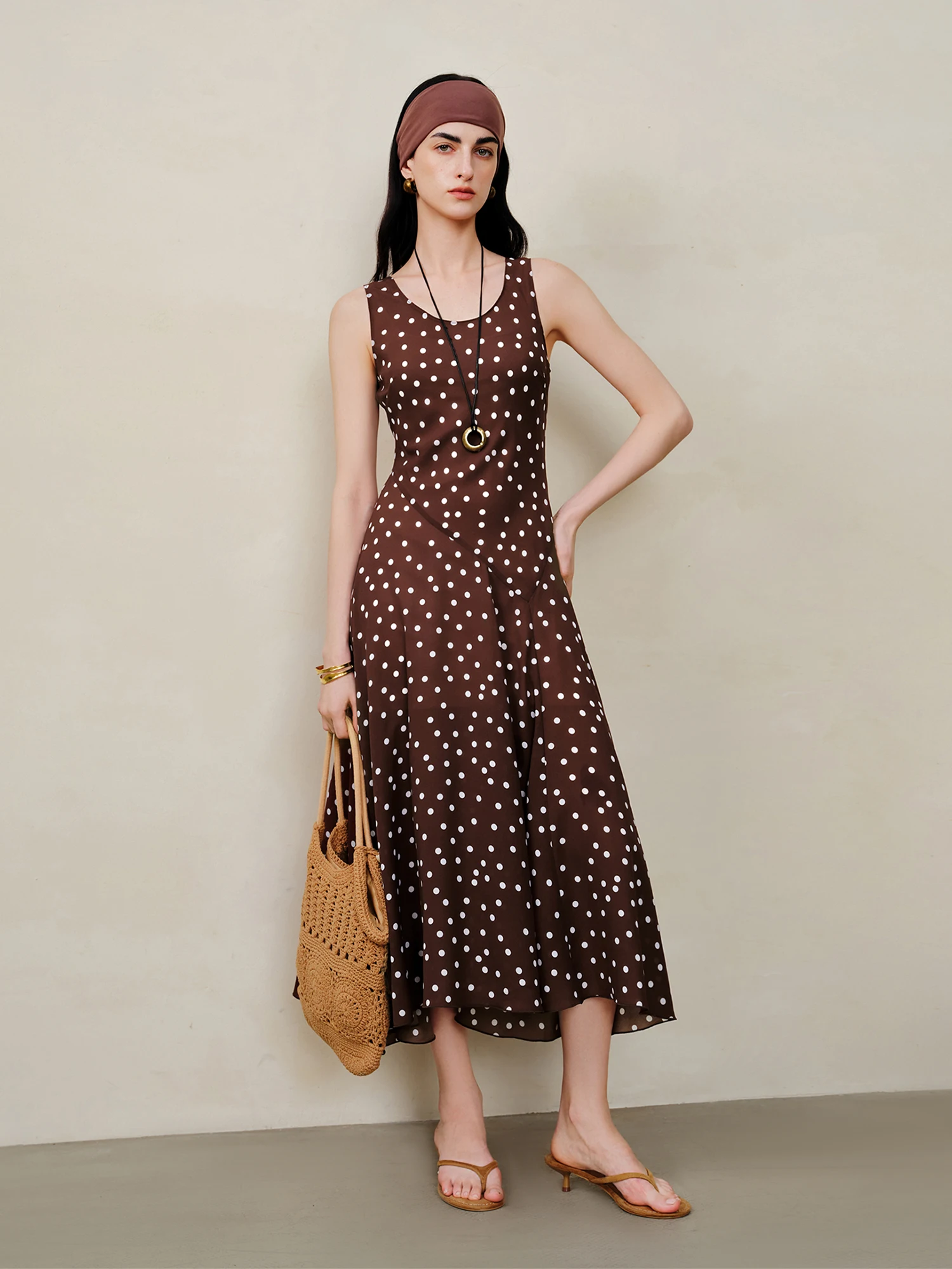 Robe nuisette diagonale rétro à pois en mousseline ZIQIAO pour femme, nouveau style été 2026, robe g
