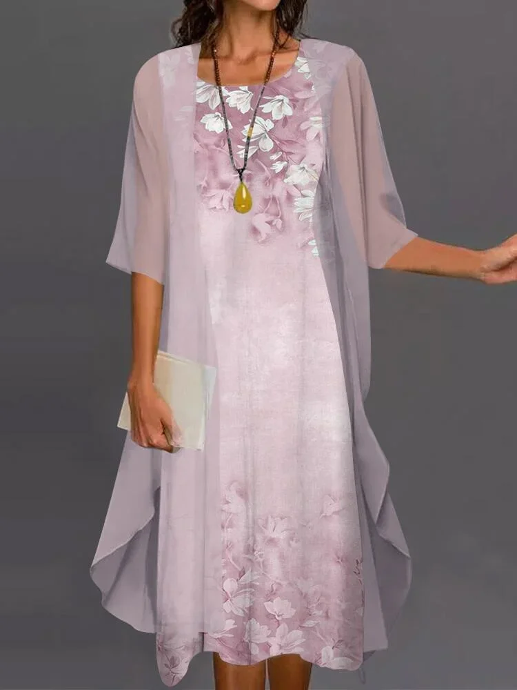 Robe d'été en mousseline de soie pour femmes, sans manches, col rond, imprimé, ample, pour soirée +