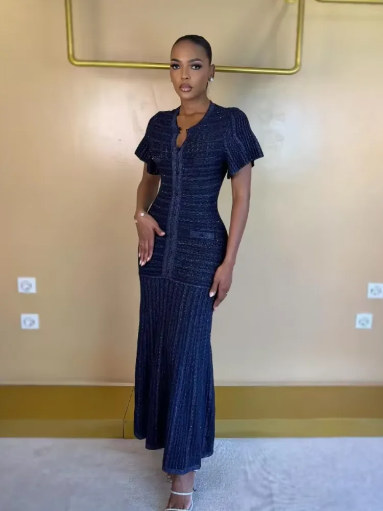 Robe midi vintage texturée à sequins, manches courtes, boutonnée sur le devant, ourlet plissé, pour 