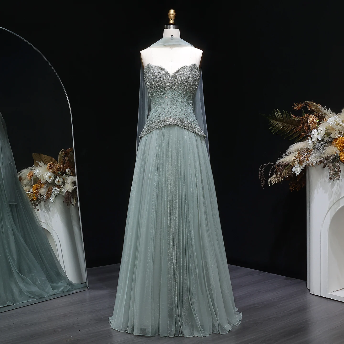 Robe de soirée élégante arabe Sharon Said pour femme avec foulard, robes de soirée de luxe perlées p