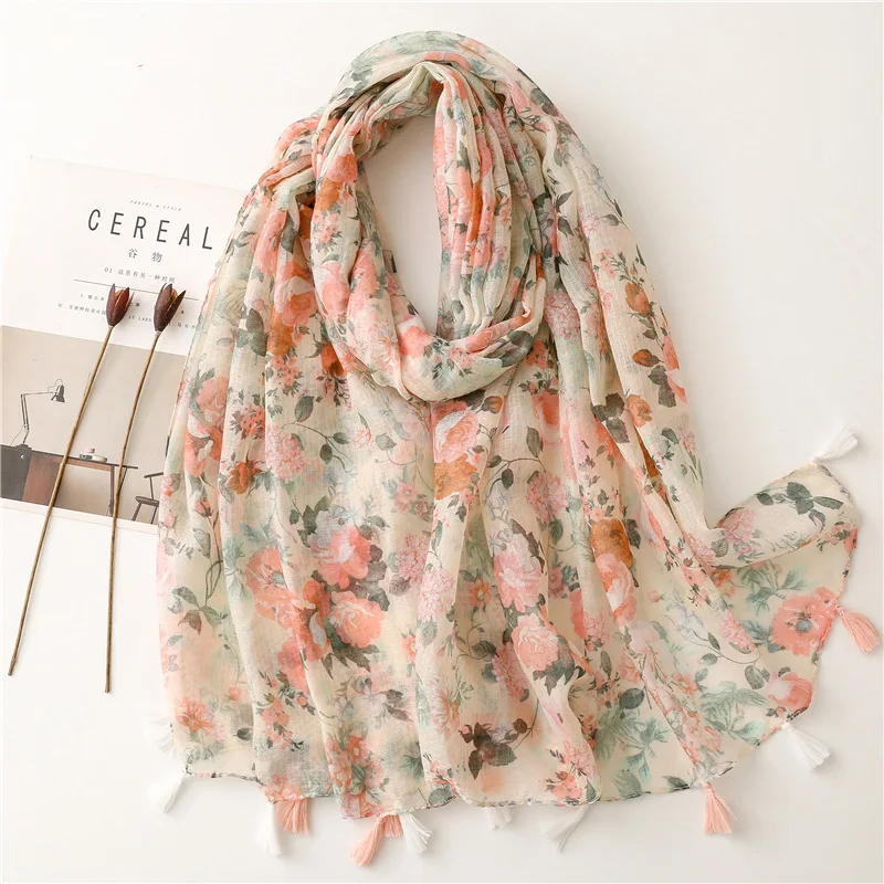Châle en Viscose avec pompon Floral abstrait Paisley pour femme, écharpe enveloppante de haute quali