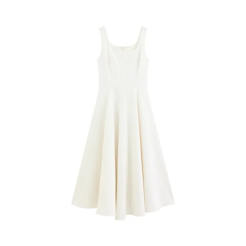 Robe Maxi sans manches pour femmes, Style français, col carré, taille haute, coupe cintrée, élégante