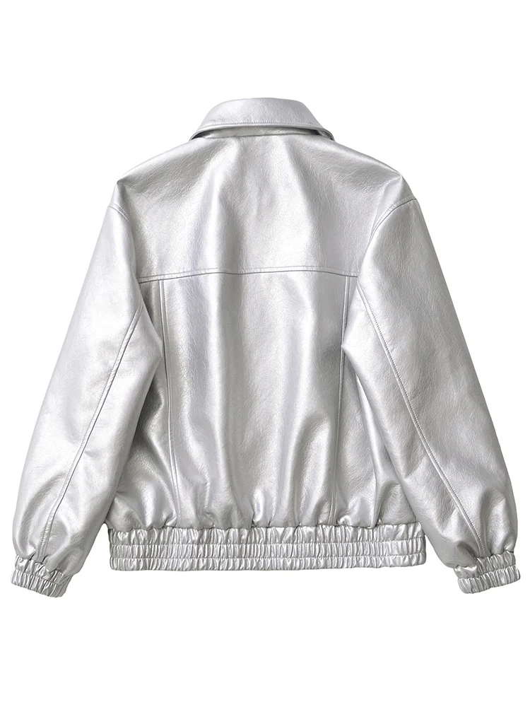 Ailegogo streetwear femmes Vintage Loose court pu faux cuir veste printemps automne femmes zip mante