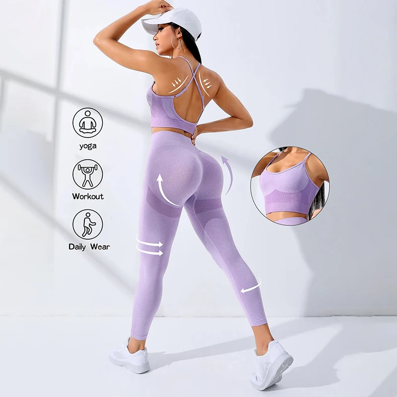 Ensemble de Yoga et Fitness pour femmes, 2 pièces, vêtements de sport respirants sans couture, souti