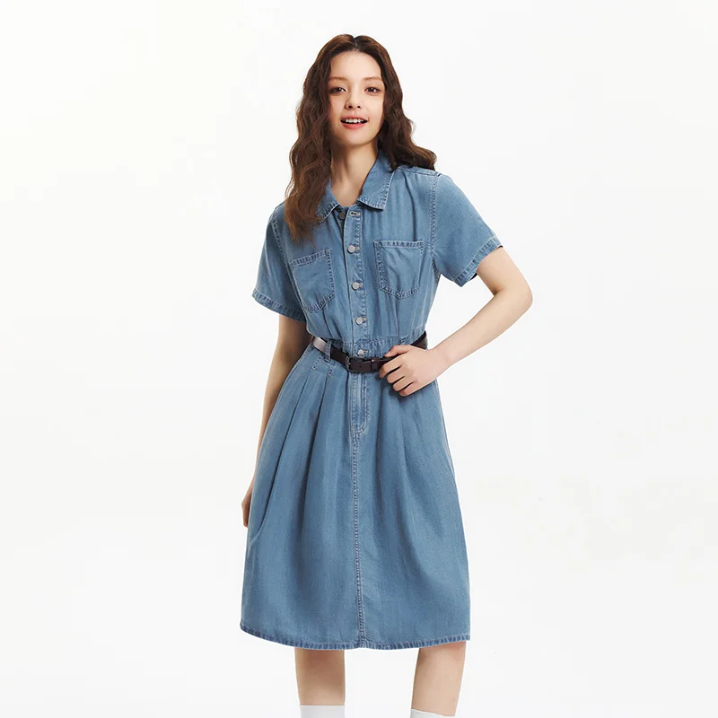 Robe en jean Semir pour femme, taille cintrée, boutonnée, nouvelle collection été 2025, robe midi ra