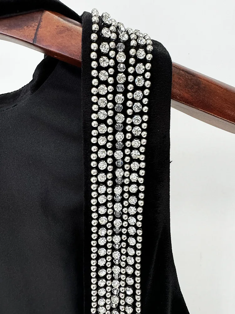 Robe à perles lourdes pour femmes, Streetwear tendance, élégante, amincissante, Sexy, dos nu, en vel