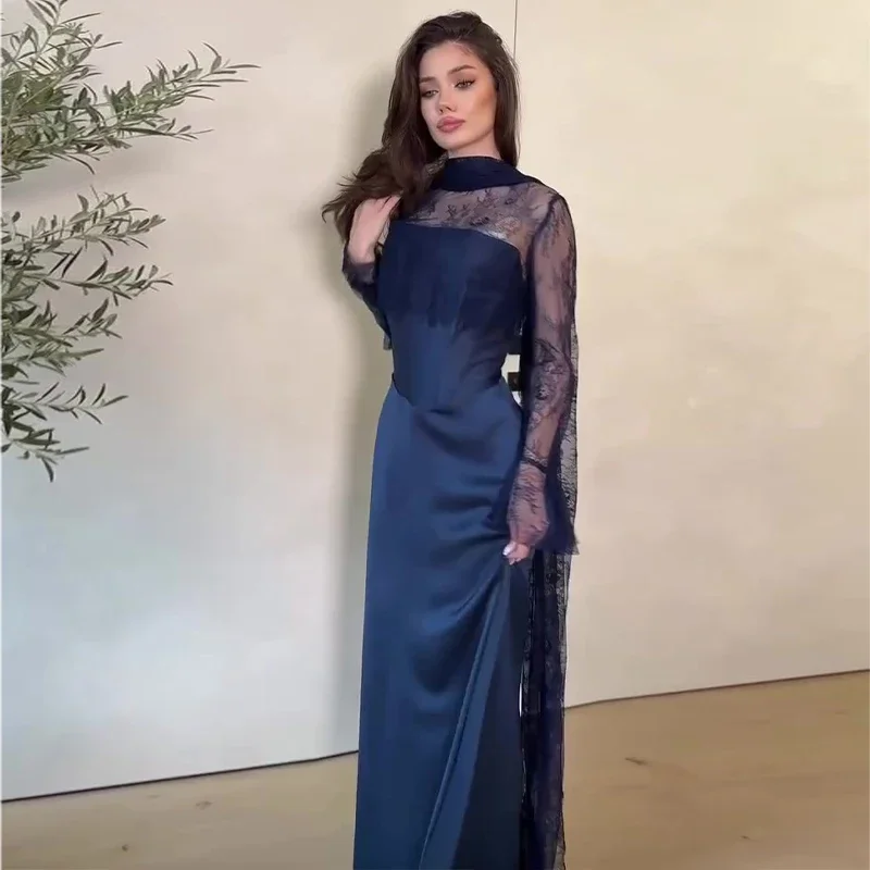 Robe de bal sirène élégante Sumnus pour femmes, robe longue en dentelle à manches longues, robe de s