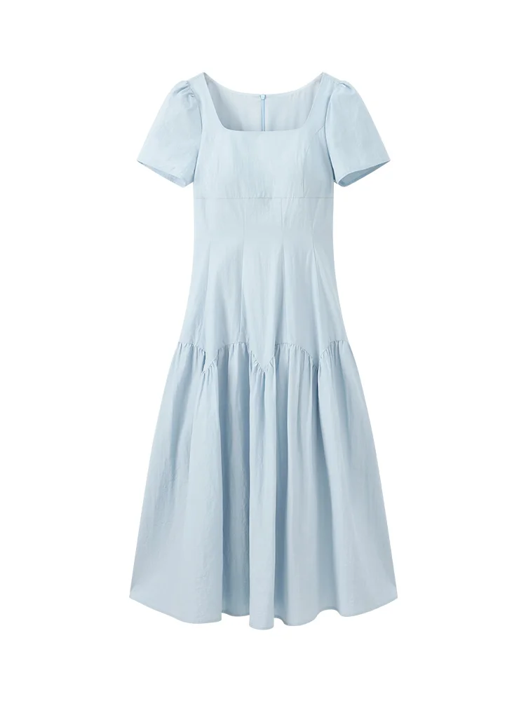 Robe longue française à manches courtes et col carré pour femmes, coupe cintrée, ligne a, Petite tai