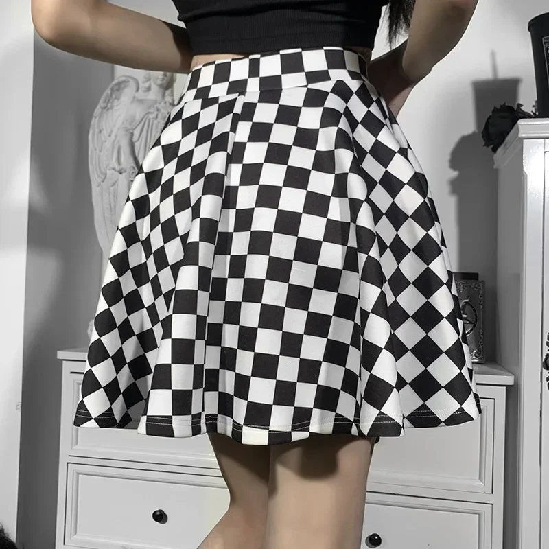 Jupe Sexy taille haute en été, gothique, Y2k, Harajuku, fille foncée, contraste, couture à carreaux