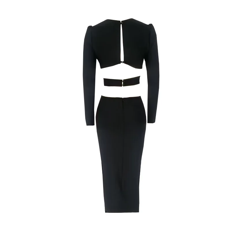 Robe mi-longue à bandes pour femmes, col en V, fendue, découpée, élégante, moulante, Sexy, mode, man