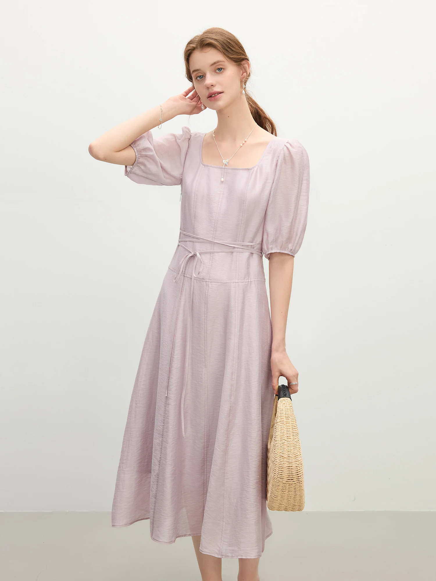 FSLE manches bouffantes col carré robe de Style français pour les femmes 2025 été nouveauté romantiq